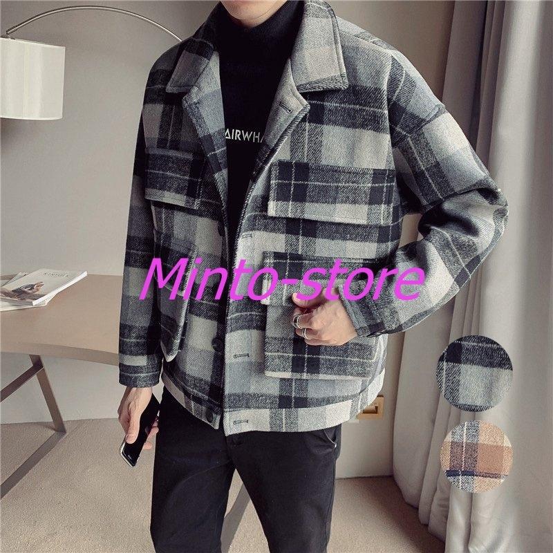 沸騰ブラドン 526代 メンズ 春ジャケット スタジャン 秋冬新作 防風防寒 個性紳士 アウター 通勤 細身スリム イギリス風 メルトンコート ラシャコート ビジネスジャケット チェック柄 コート ジャケット メンズ ジャンパー コート アウター Smssvg Org