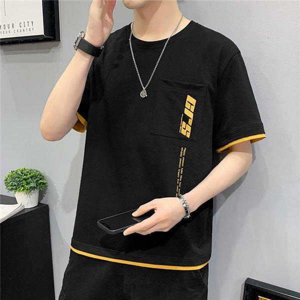 Tシャツ メンズ 半袖tシャツ レイヤードtシャツ 半そでtシャツ 涼しいtシャツ スポーツ 運動風 重ね着風 白 黒 春夏 カジュアル 大人女性の