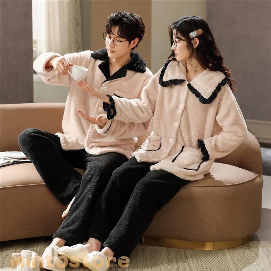 ペアパジャマ 冬 ペアルック パジャマ メンズ もこもこ ルームウェア レディース モコモコ 部屋着 裏起毛 カップル 冬用 