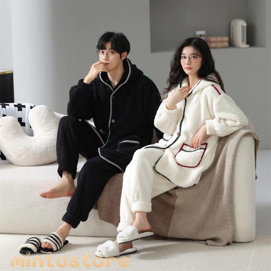 ペアパジャマ 冬 ペアルック パジャマ メンズ もこもこ ルームウェア レディース モコモコ 部屋着 裏起毛 カップル 冬用 