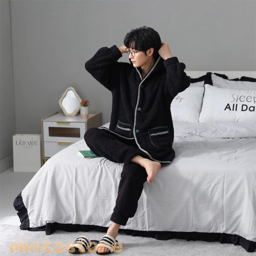 ペアパジャマ 冬 ペアルック パジャマ メンズ もこもこ ルームウェア レディース モコモコ 部屋着 裏起毛 カップル 冬用 