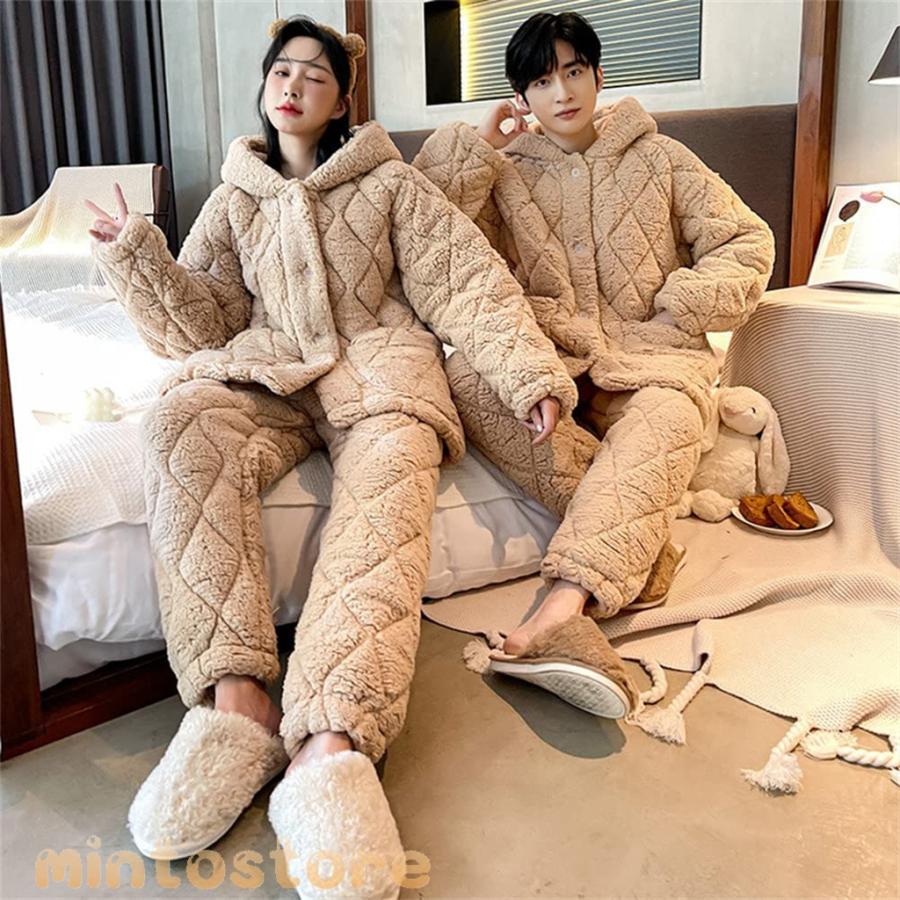 ペアパジャマ 冬 ペアルック パジャマ メンズ もこもこ ルームウェア レディース モコモコ 部屋着 裏起毛 カップル 冬用 