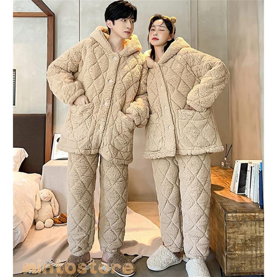 ペアパジャマ 冬 ペアルック パジャマ メンズ もこもこ ルームウェア レディース モコモコ 部屋着 裏起毛 カップル 冬用 