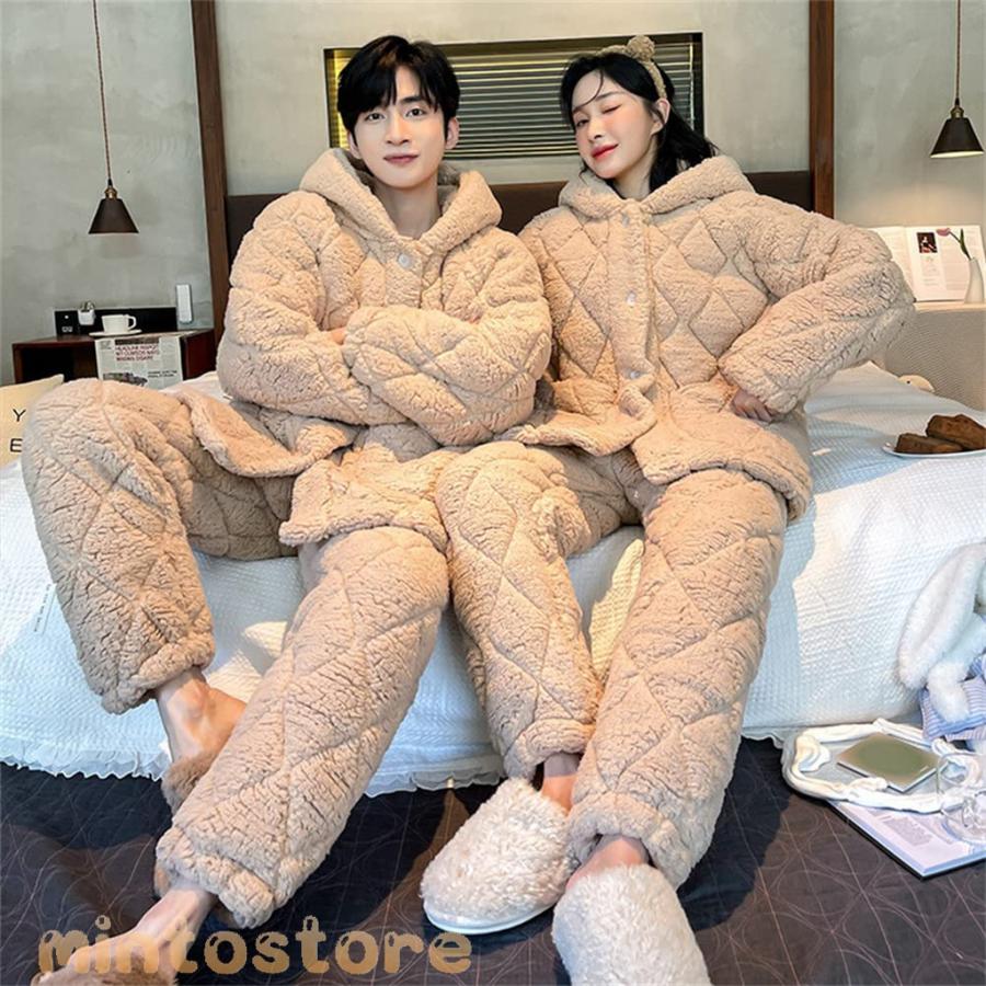 ペアパジャマ 冬 ペアルック パジャマ メンズ もこもこ ルームウェア レディース モコモコ 部屋着 裏起毛 カップル 冬用 