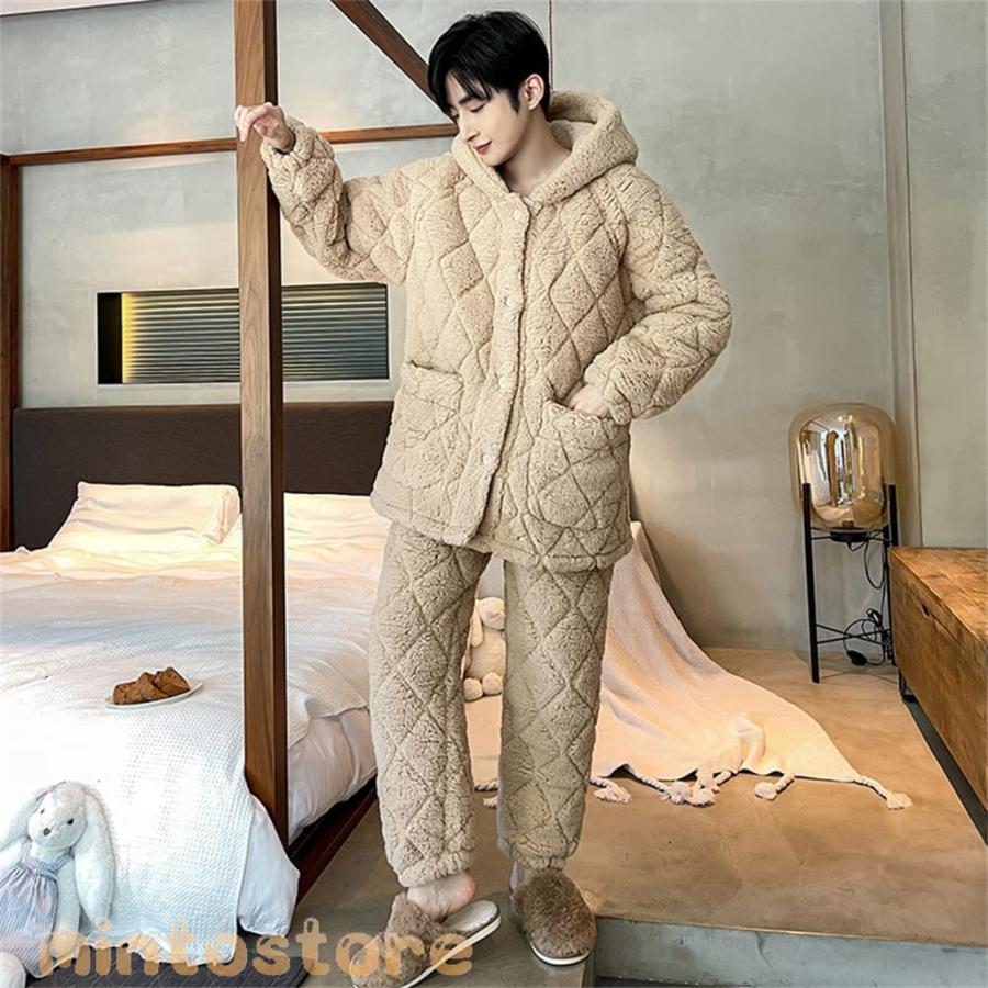 ペアパジャマ 冬 ペアルック パジャマ メンズ もこもこ ルームウェア レディース モコモコ 部屋着 裏起毛 カップル 冬用 