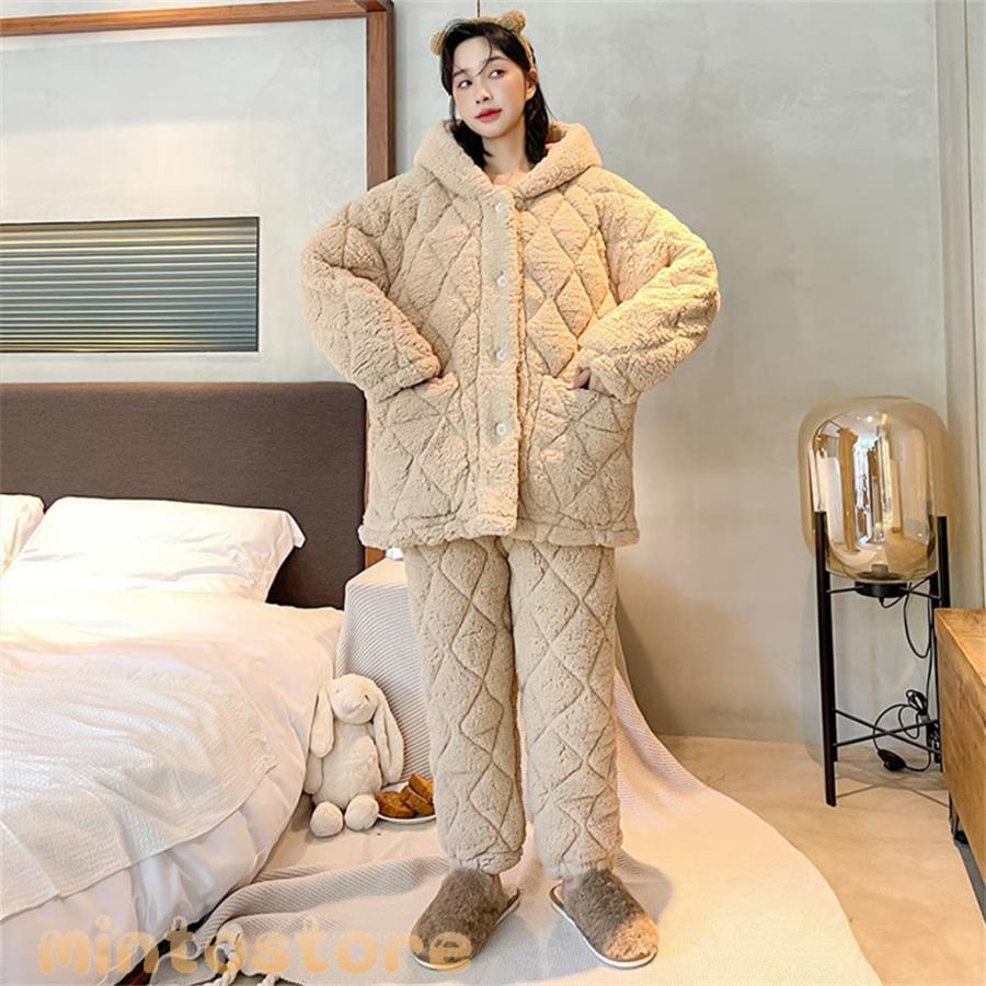 ペアパジャマ 冬 ペアルック パジャマ メンズ もこもこ ルームウェア レディース モコモコ 部屋着 裏起毛 カップル 冬用 