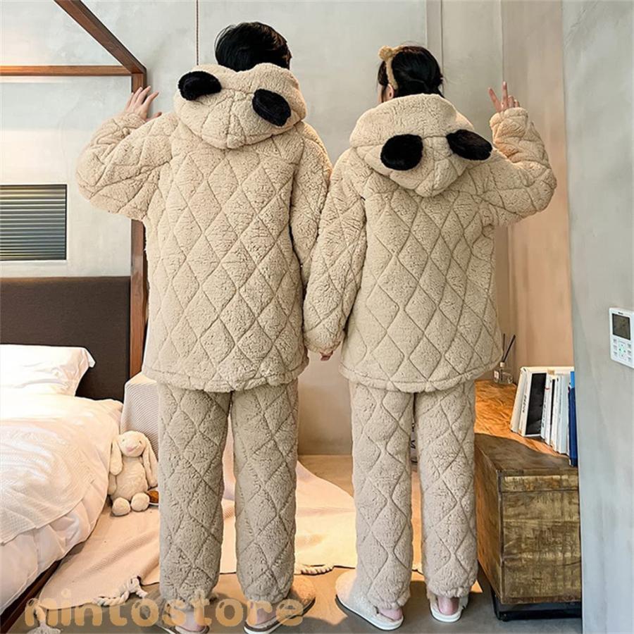 ペアパジャマ 冬 ペアルック パジャマ メンズ もこもこ ルームウェア レディース モコモコ 部屋着 裏起毛 カップル 冬用 