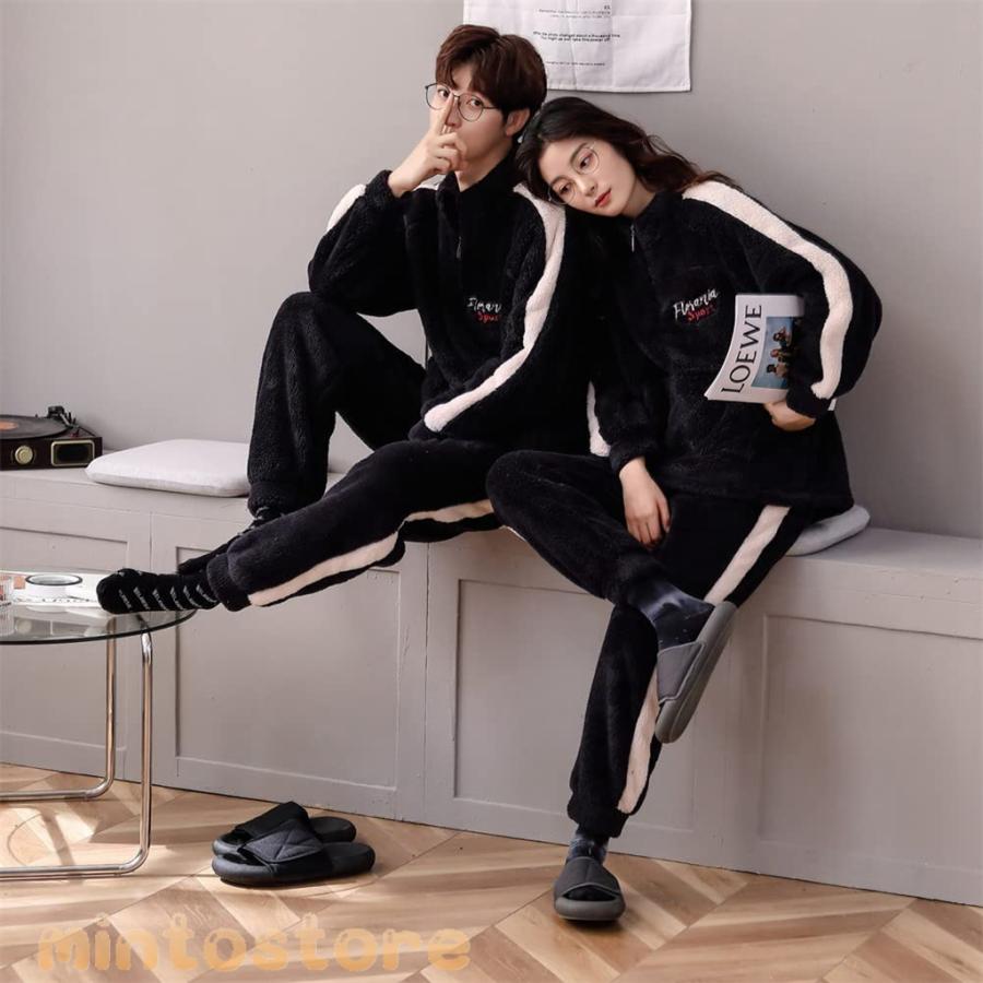 ペアパジャマ 冬 ペアルック パジャマ メンズ もこもこ ルームウェア レディース モコモコ 部屋着 裏起毛 カップル 冬用 