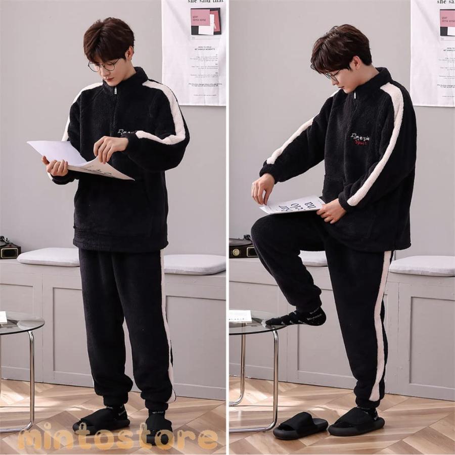 ペアパジャマ 冬 ペアルック パジャマ メンズ もこもこ ルームウェア レディース モコモコ 部屋着 裏起毛 カップル 冬用 