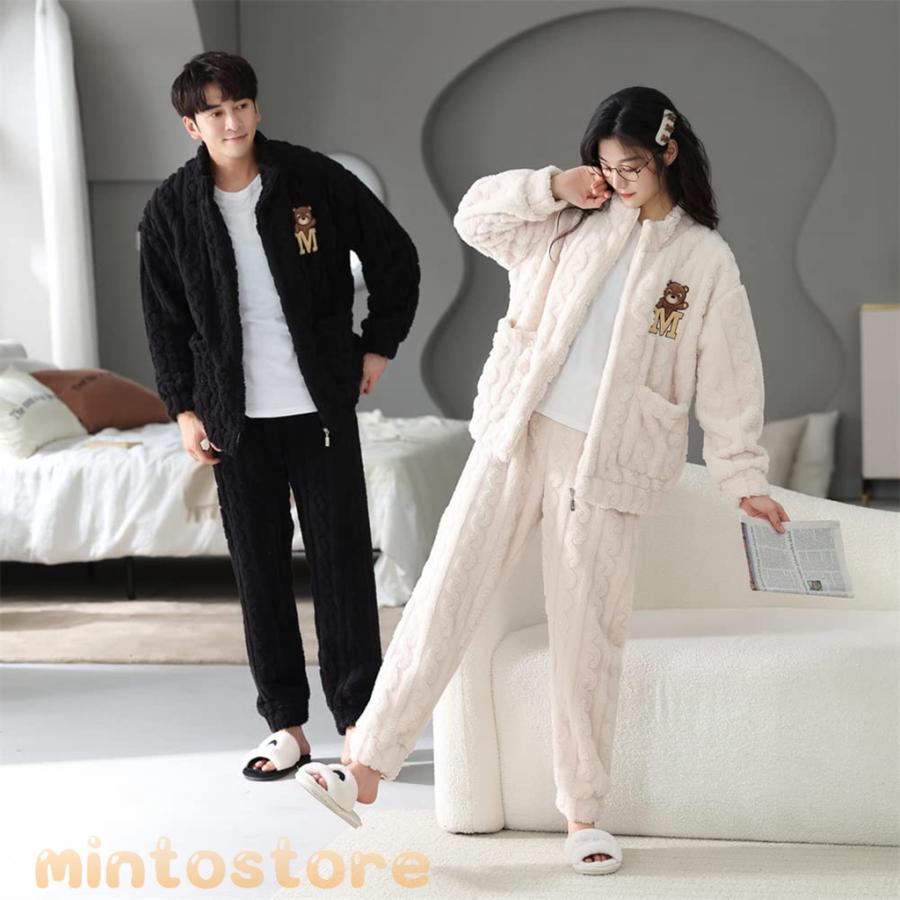 【メール便】 ペアパジャマ 冬 ペアルック パジャマ メンズ もこもこ ルームウェア レディース モコモコ 部屋着 裏起毛 カップル 冬用 【U1402031020】(9178円)