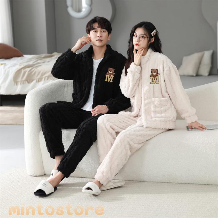 【メール便】 ペアパジャマ 冬 ペアルック パジャマ メンズ もこもこ ルームウェア レディース モコモコ 部屋着 裏起毛 カップル 冬用 【U1402031020】(9178円)