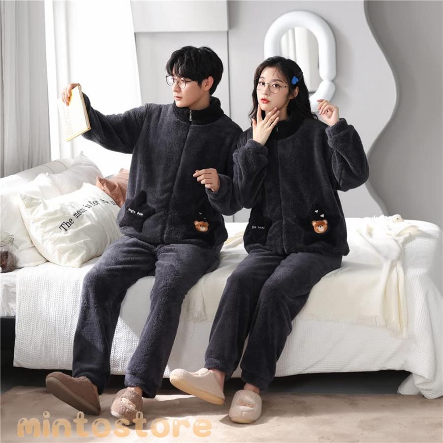 ペアパジャマ 冬 ペアルック パジャマ メンズ もこもこ ルームウェア レディース モコモコ 部屋着 裏起毛 カップル 冬用 
