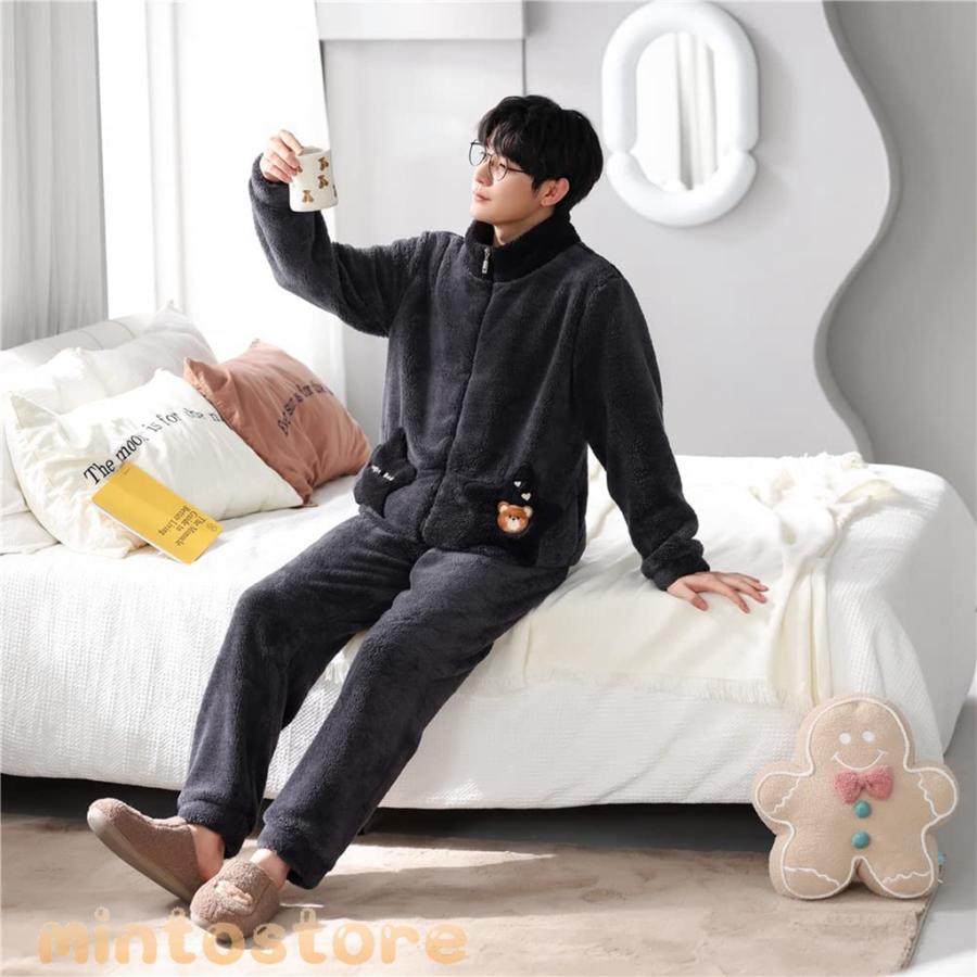 ペアパジャマ 冬 ペアルック パジャマ メンズ もこもこ ルームウェア レディース モコモコ 部屋着 裏起毛 カップル 冬用 