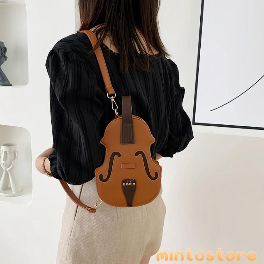 ホワイト バイオリン ショルダーバッグ 肩掛け 手提げバッグ 斜めがけ