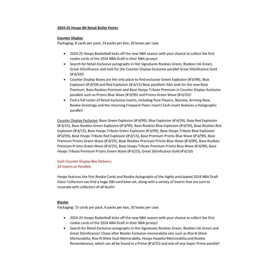 NBA 2024-25 PANINI HOOPS RETAIL (COUNTER DISPLAY)[1ボックス] |  | 01