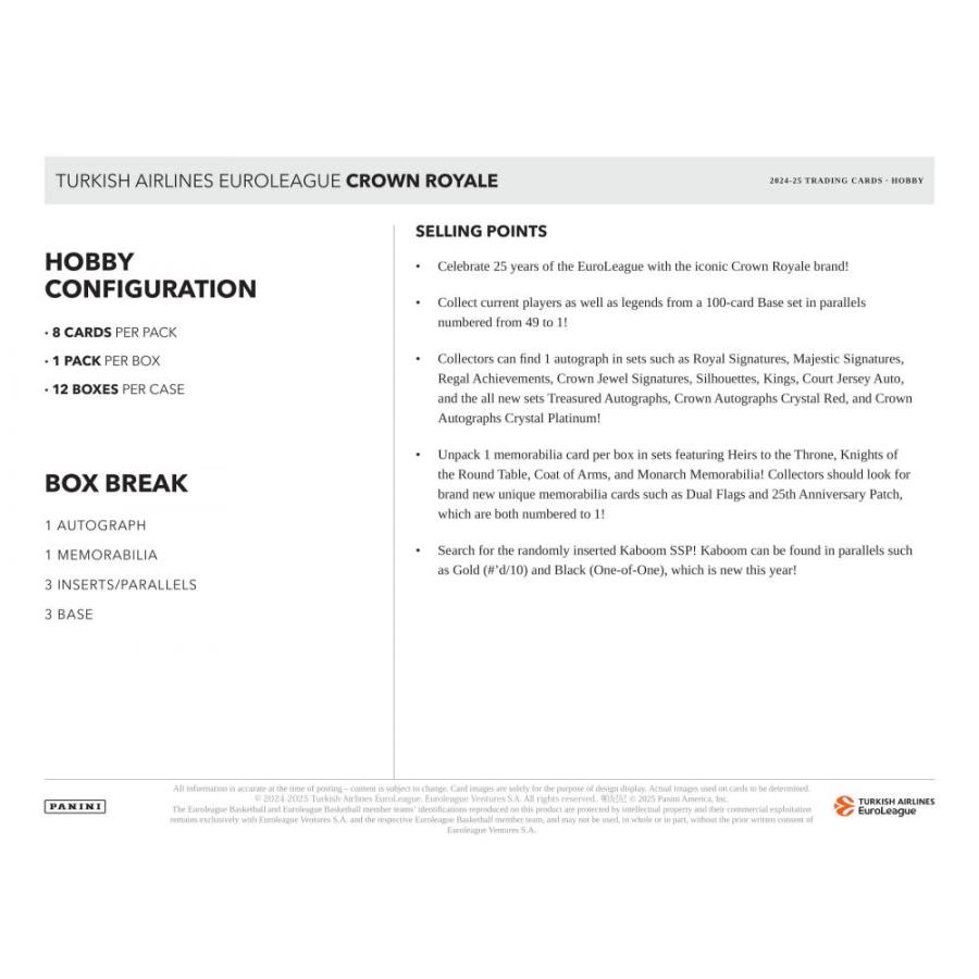 NBA 2024-25 PANINI CROWN ROYALE EUROLEAGUE HOBBY[1ボックス] |  | 05