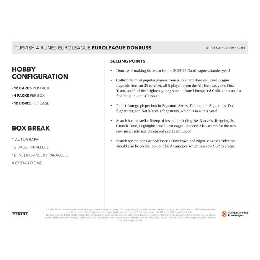 BASKETBALL 2024-25 PANINI DONRUSS TURKISH AIRLINES EUROLEAGUE HOBBY[1ボックス] |  | 05