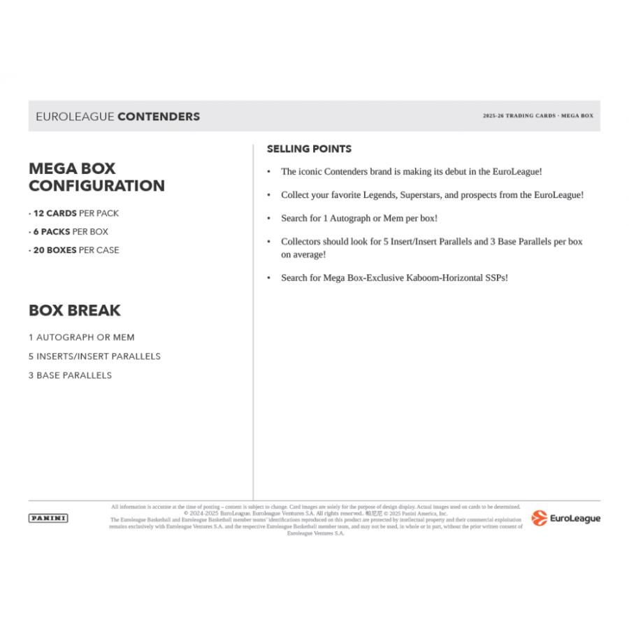 2025-26 PANINI CONTENDERS EUROLEAGUE BASKETBALL MEGA BOX | 2025‐26 パニーニ コンテンダーズ ユーロリーグ バスケットボール メガボックス[1ボックス] |  | 04