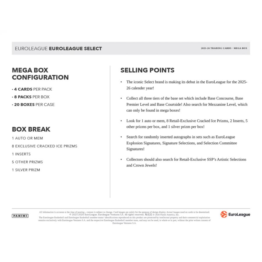 2025-26 PANINI SELECT EUROLEAGUE BASKETBALL MEGA BOX | 2025-26 パニーニ セレクト ユーロリーグ バスケットボール メガボックス[1ボックス] |  | 05