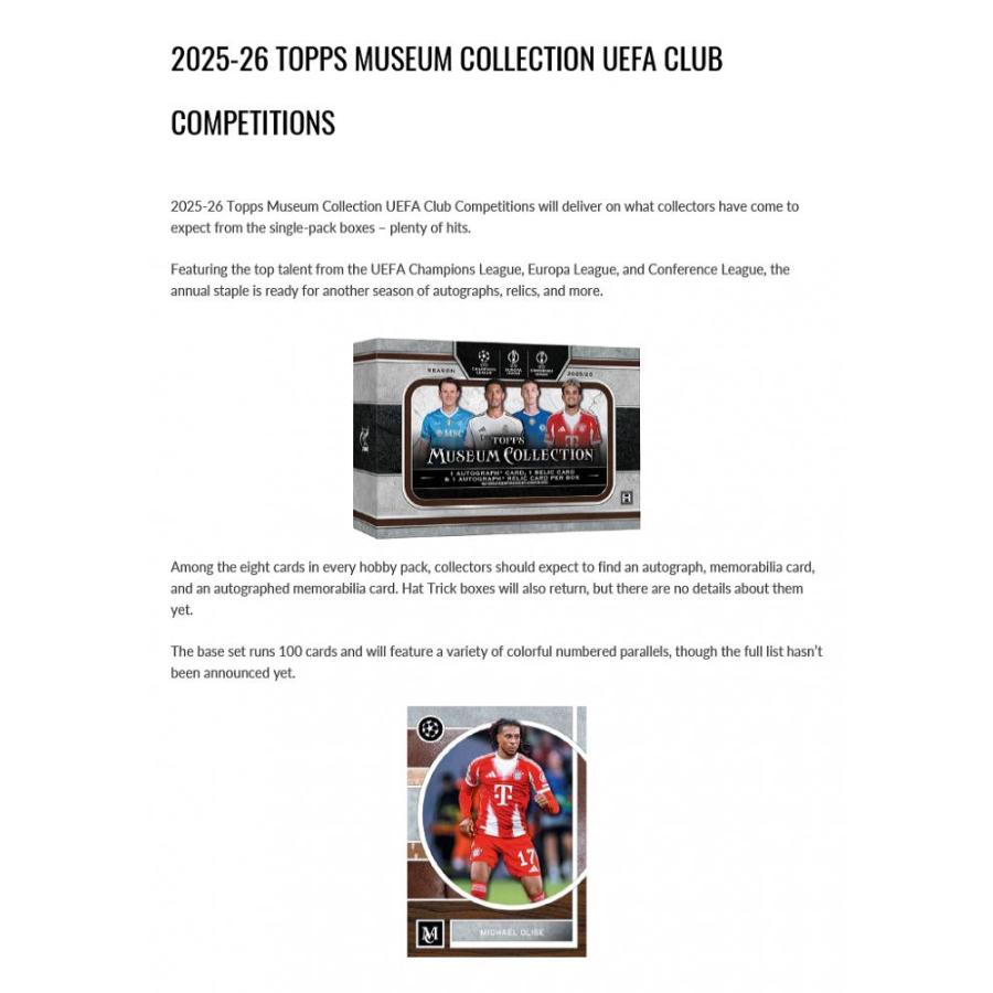 SOCCER 2025-26 TOPPS MUSEUM COLLECTION UEFA HOBBY | サッカー 2025-26 トップス ミュージアム・コレクション UEFA ホビー[1ボックス] |  | 01