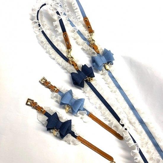 カラー＆リードセット 犬 おしゃれ かわいい 小型犬 中型犬 カラー リード デニムタックフリル 日本製 ミントタン minttan |  | 02