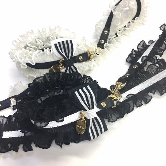 リード 犬 おしゃれ かわいい 小型犬 中型犬 ボーダータックフリルリボン 日本製 ミントタン minttan | 