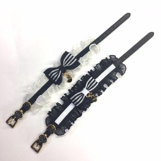 カラー＆リードセット 犬 おしゃれ かわいい 小型犬 中型犬 カラー リード ボーダータックフリルリボン 日本製 ミントタン minttan |  | 04