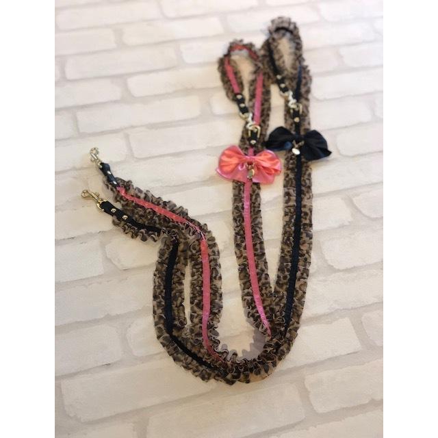 リード 犬 おしゃれ かわいい 小型犬 中型犬 フリルリボン レオパード柄 日本製 ミントタン minttan | 