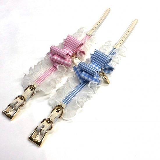 カラー＆リードセット 犬 おしゃれ かわいい 小型犬 中型犬 カラー リード ギンガムチェックタックフリル 日本製 ミントタン minttan |  | 01