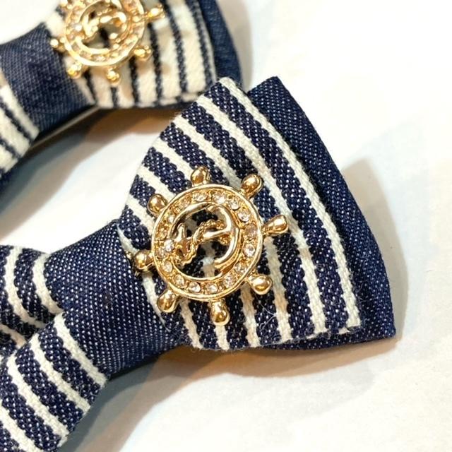 バレッタ 犬 おしゃれ かわいい 小型犬 中型犬 ヒッコリー リボンバレッタ チャーム付き 日本製 デニム＆デニム denim&denim ミントタン minttan |  | 07