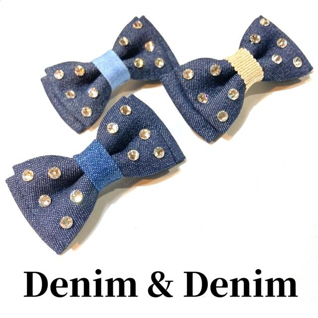 バレッタ 犬 おしゃれ かわいい 小型犬 中型犬 デニムスワロリボンバレッタ 日本製 デニム＆デニム denim&denim ミントタン minttan | 
