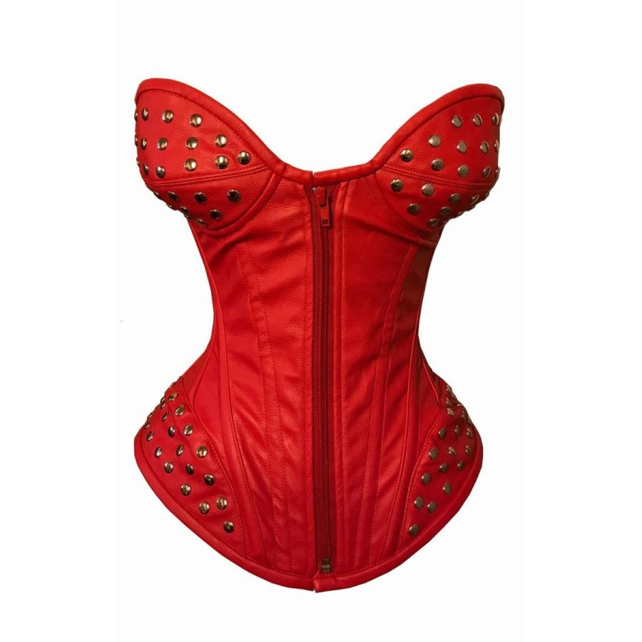 大人の合皮レッド赤ミンティーminty胸元と裾にたっぷりスタッズのオーバーバストコルセットmintyミンティージッパータイプ20143red全品即納｜minty