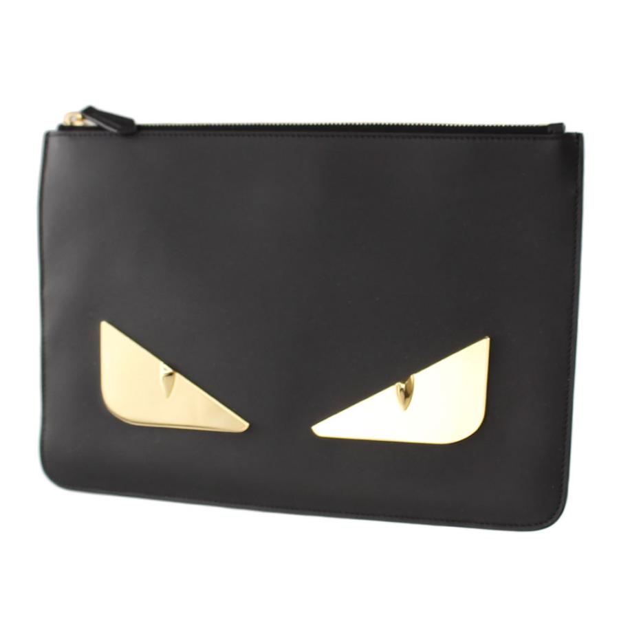 極美品】フェンディ モンスター クラッチバッグ レザー ブラック 1669  