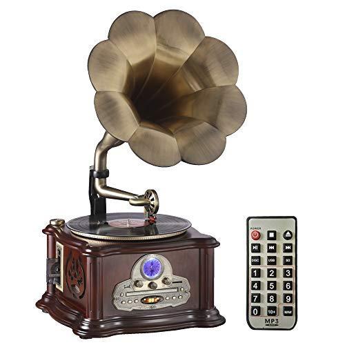 とうしょう レコードプレーヤー 蓄音機 天然木調仕上げ Bluetooth対応 (CD/SD/USB/AM FMラジオ/カセット) リモコン付き