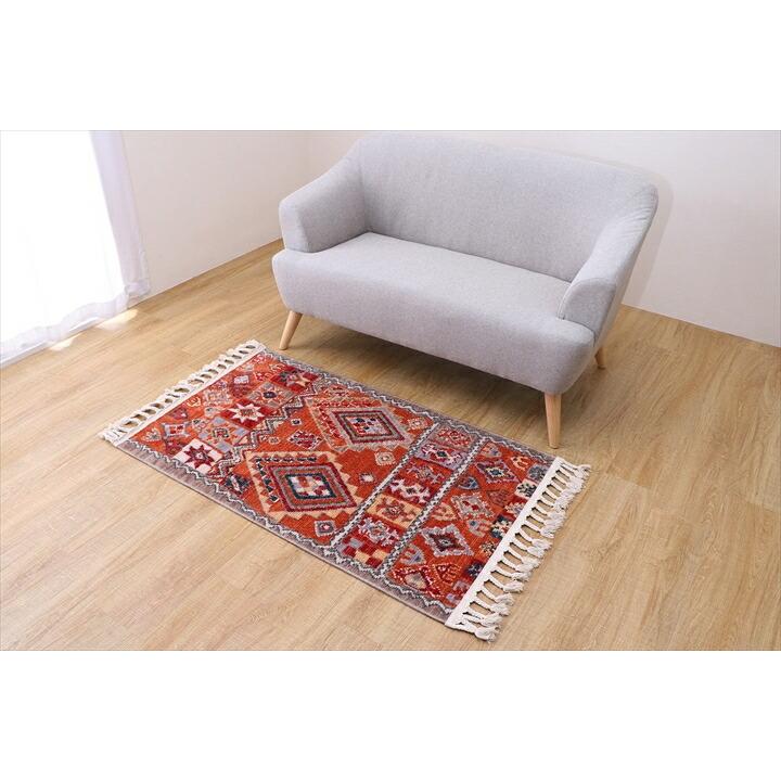 トルコ製キリム柄ラグ 80×127cm オレンジ 1畳 ウィルトンカーペット