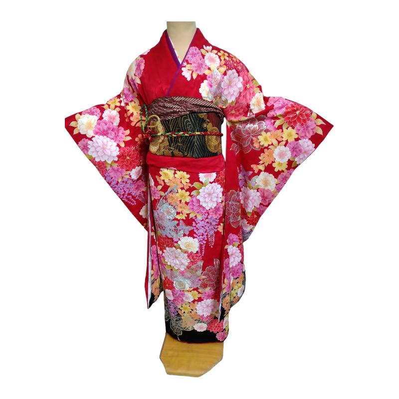 振袖 正絹 美品 着物 セット 帯 帯揚げ 帯締め 長襦袢 フルセット 成人