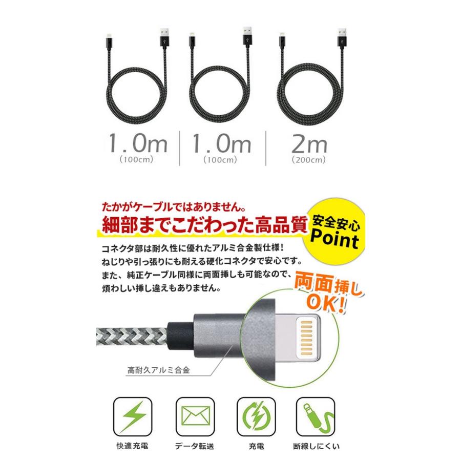 iPhone 充電 ケーブル 3本セット 2m Type C 1.0m 断線しにくい