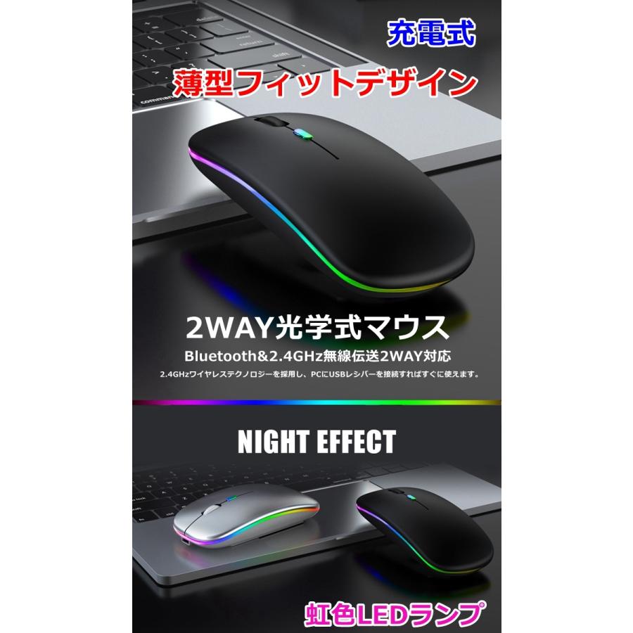 ワイヤレス マウス 静音 Bluetooth 無線マウス 充電式 小型 薄型 2.4
