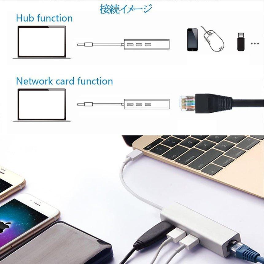 Type c LANケーブル 変換アダプター usb c ハブ usb タイプc lan変換 LAN USB3.0×3ポート usb type c  送料無料｜mirai22｜09