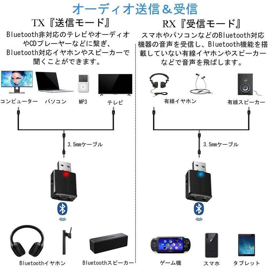 Bluetooth5.0  レシーバー トランスミッター オーディオレシーバー 一台二役 3.5mm RCA ブルートゥース 受信機 送信機 EDR対 送料無料｜mirai22｜03