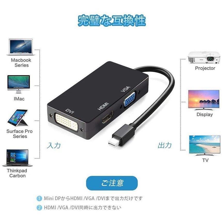 Mini Displayport to HDMI DVI VGA 3in1 変換 アダプター  Thunderbolt to HDMI Surface pro 対応 ビデオアダプタ Mac Book 送料無料｜mirai22｜05