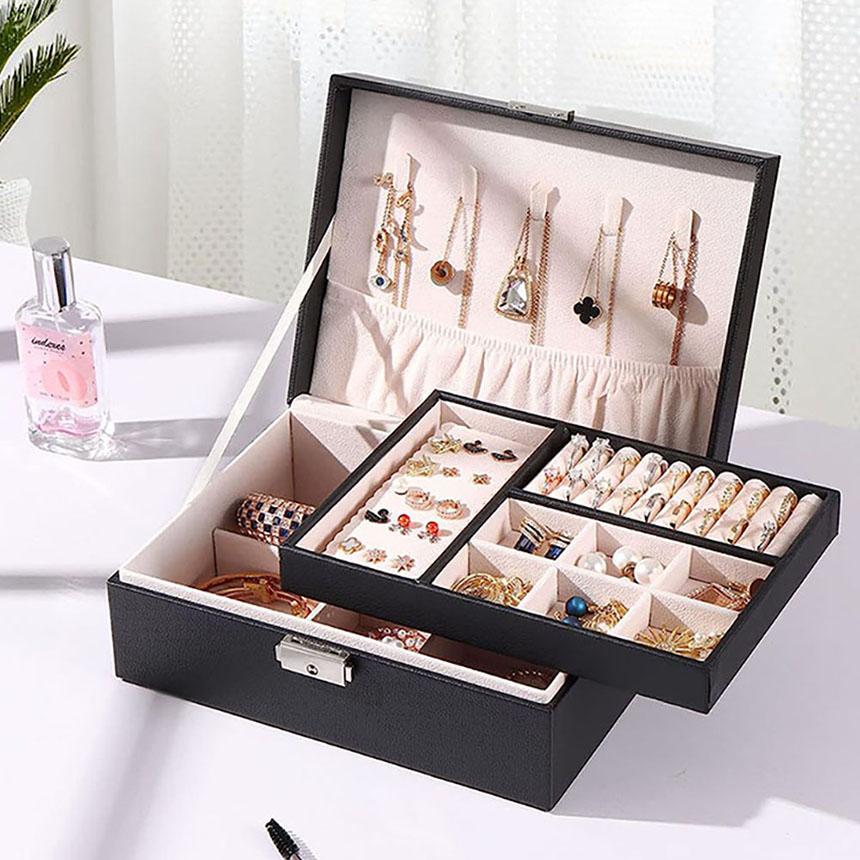 ジュエリーボックス 大容量 アクセサリー収納ケース 2段 ブラック