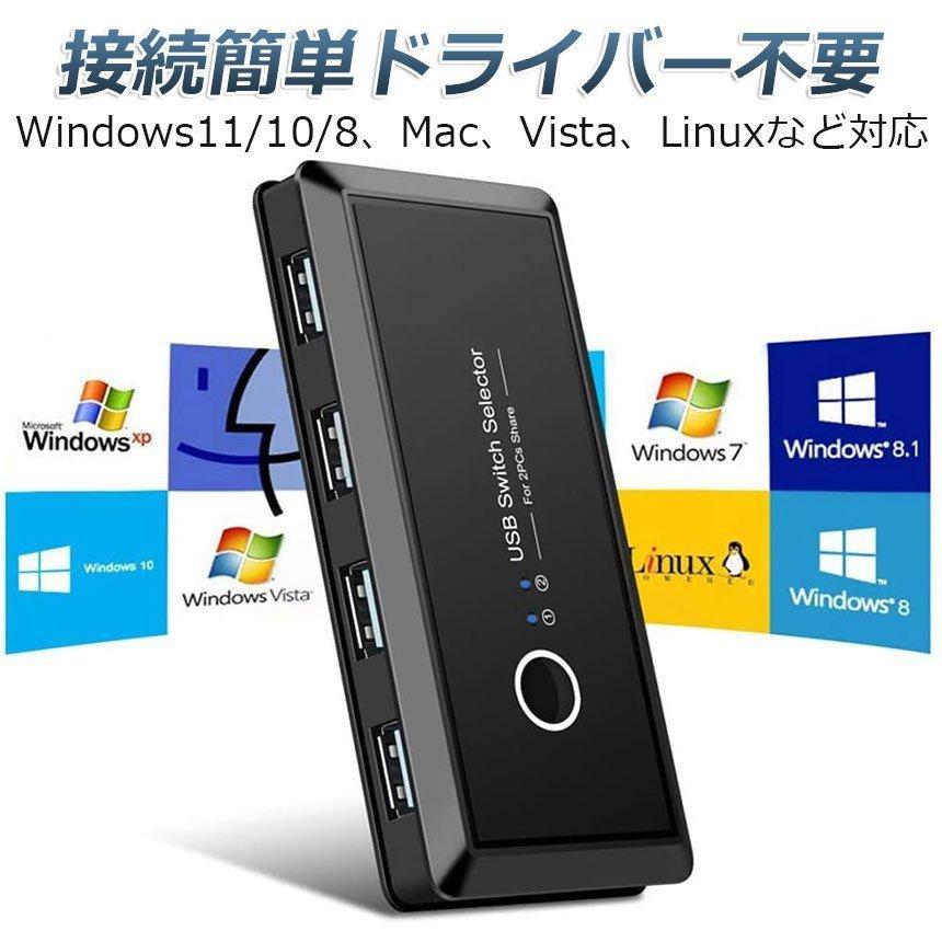 USB切り替え機 PC2台用 セレクター 4USBポート 高速転送 USB3.0 切り替え機 切替器 pc2台用 usb 4ポート 高速転送