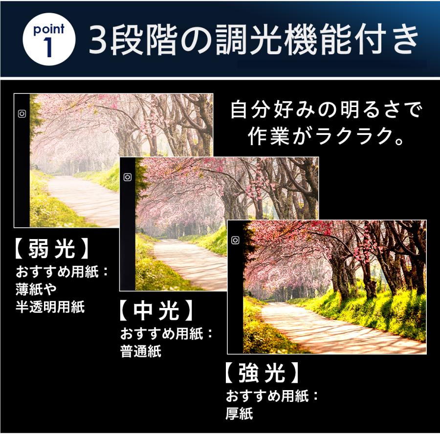 トレース台 LED A4 薄型 3段階調光 トレースパネル USB給電 トレースボード 製図 写経 アニメ マンガ イラスト｜miraimarche｜05