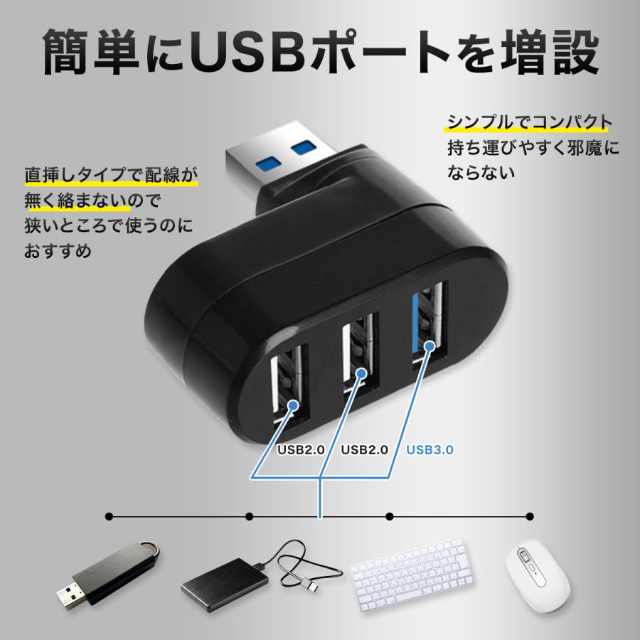 USBハブ USB3.0 回転式 USBハブ 3ポート 回転可能 L型 直挿し USB3.0 USB2.0  高速ハブ 軽量 コンパクト 携帯便利｜miraimarche｜04