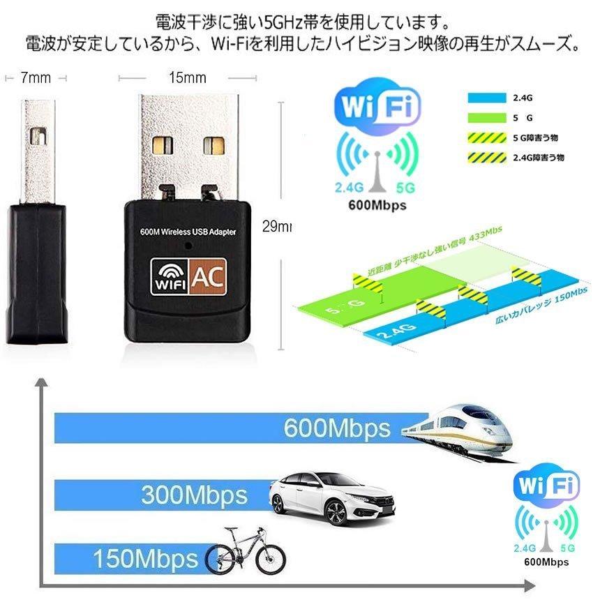 USB WiFi 無線LAN 子機 アダプター 600Mbps 11ac 433 150Mbps 2.4G 5G USB2.0 AC600 Windows10 送料無料｜mirainet｜04