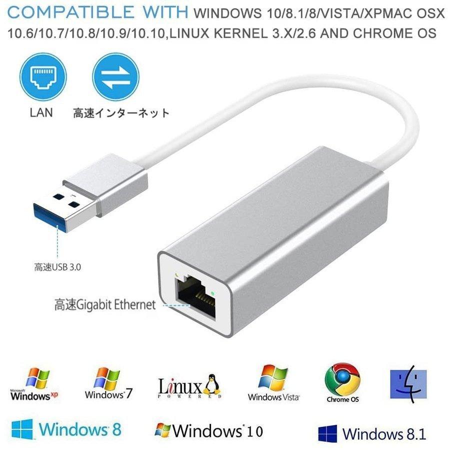 LAN 変換アダプター USB3.0 有線LANアダプター 1000Mbps イーサネット USB3.0対応 ギガビット 高速転送 RJ45 Giga 送料無料｜mirainet｜03