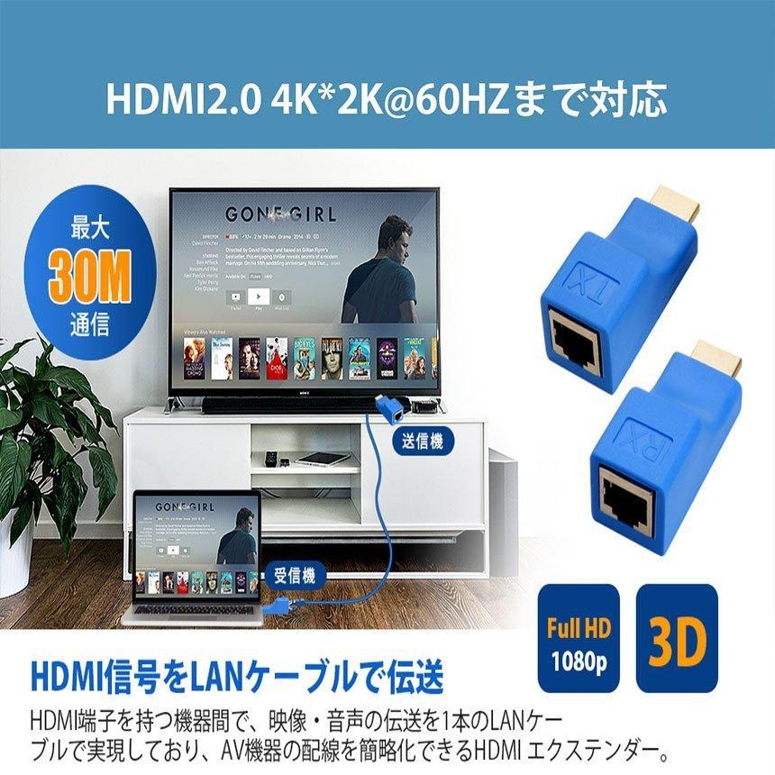 HDMI エクステンダー HDMI to RJ45 HDMI延長器 30M 4K 2K 1080P 3D HDMI送受信機 TX RX CAT 5E 6LAN イーサネットコンバーター アダプター 送料無料｜mirainet｜08