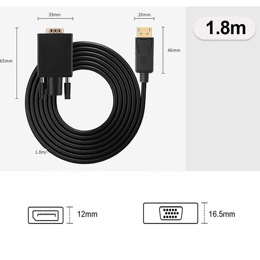 DisplayPort VGA変換 ケーブル DP to VGA 変換ケーブル 1.8m 標準 DP
