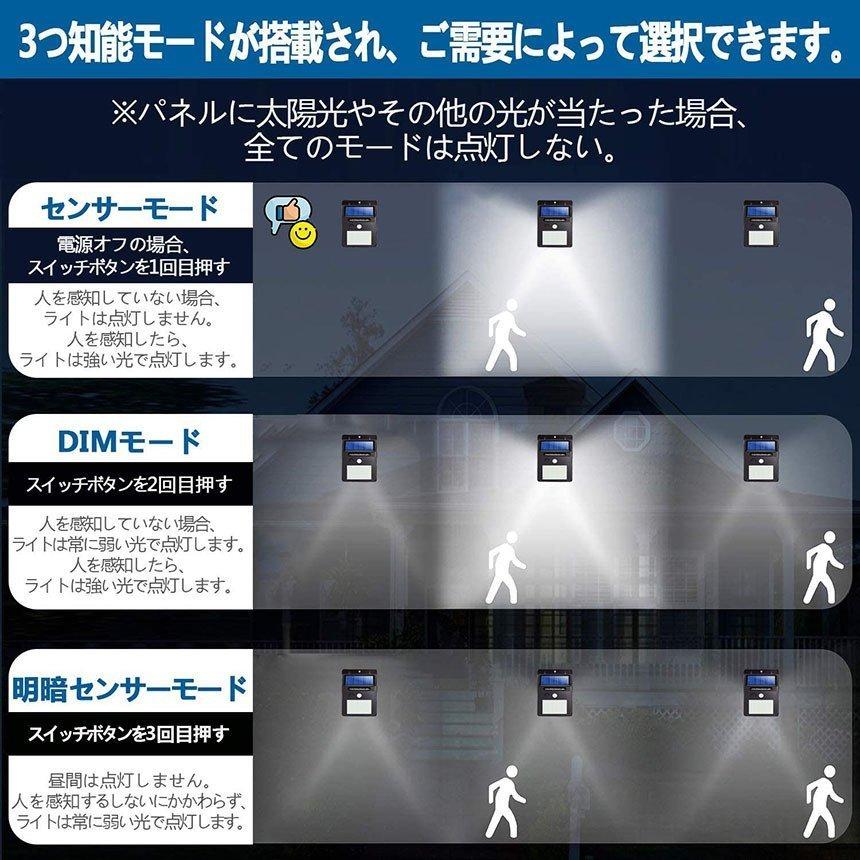 センサーライト 20LED 屋外 ソーラーライト 3つ知能モード 高輝度 防犯
